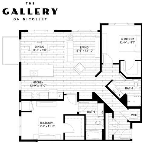 Floor plan for 2 beds, 2 baths, 1324 sqft